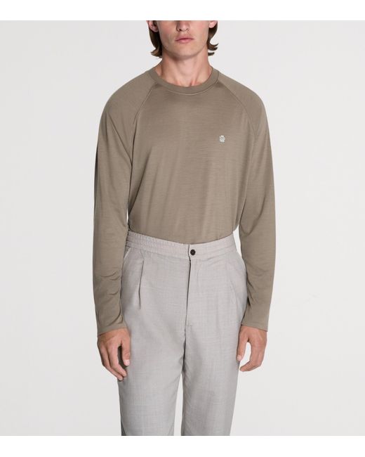 Dunhill Brown Wool-Cashmere Long-Sleeve T-Shirt for men