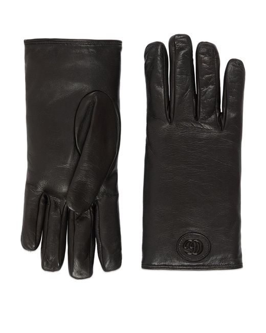 Gucci Black Leather Double G Gloves