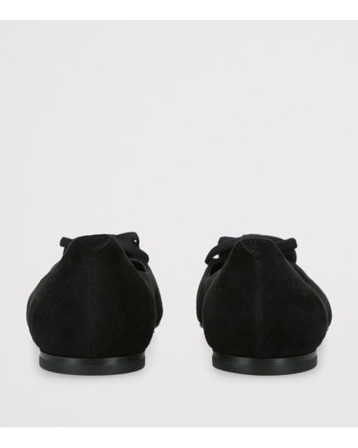 Roger Vivier Black Suede I Love Vivier Rose Ballet Flats