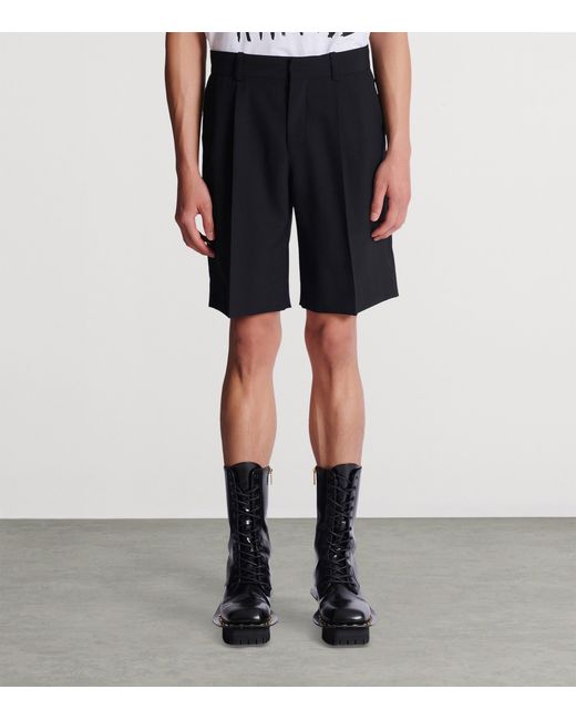 Balmain Black Virgin Wool Pleated Shorts for men
