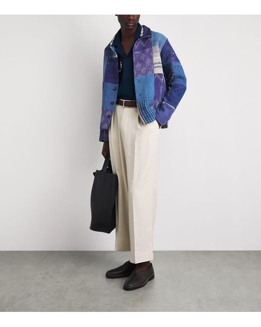 Kartik Research Blue Cotton Patchwork Jacket for men