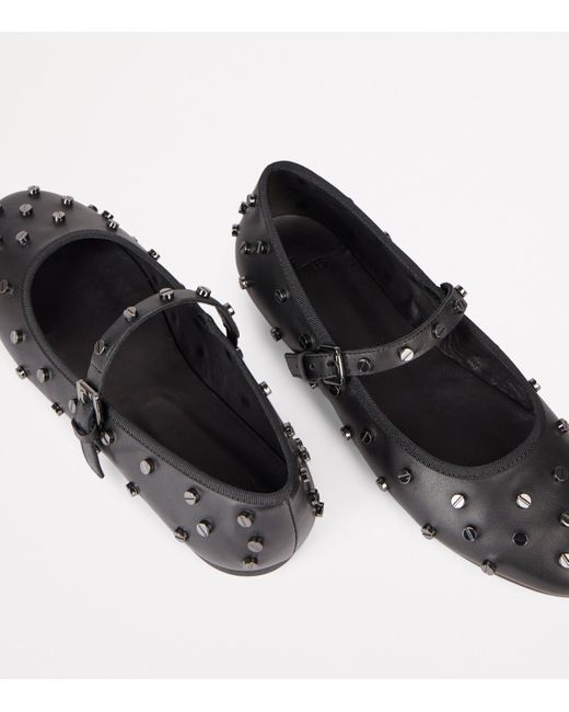 The Kooples Black Calfskin Stud-Embellished Ballet Flats