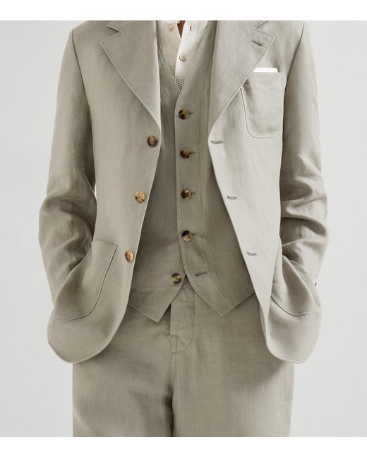 Brunello Cucinelli Gray Linen 3-Piece Suit for men