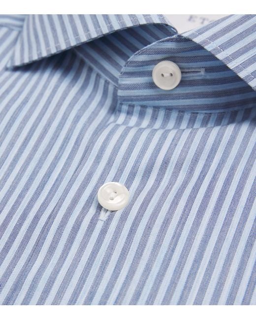 Eton of Sweden Blue Cotton Twill Stripe Slim Shirt for men