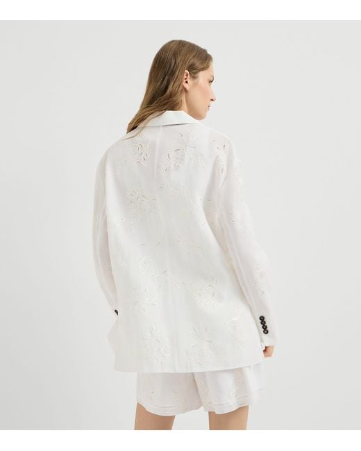 Brunello Cucinelli White Cotton Monili Organza Blazer