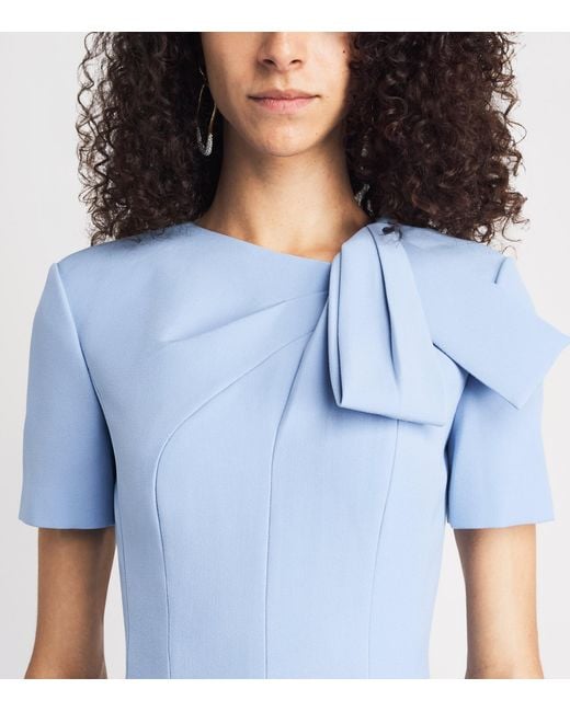 Roland Mouret Blue Crepe Bow-Detail Midi Dress