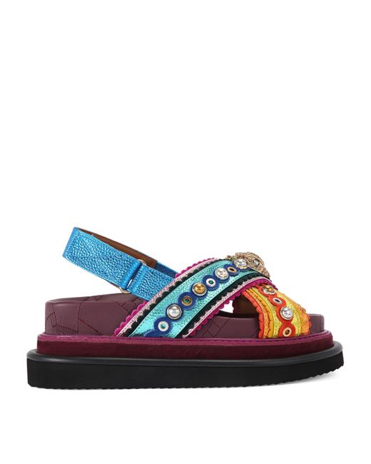 Kurt Geiger Blue Leather Orson Cross Scallop Sandals