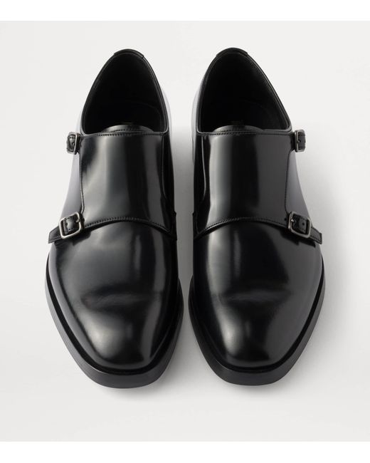 Prada Black Leather Double Monk Shoes for men