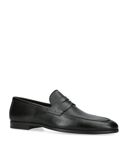 Magnanni Shoes Black Leather Diezma Ii Loafers for men