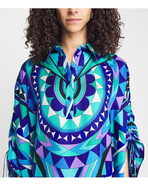 Emilio Pucci Blue Silk Printed Kaftan Maxi Dress