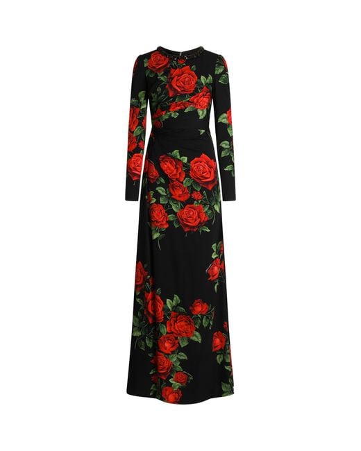 Dolce & Gabbana Red Rose-Print Maxi Dress