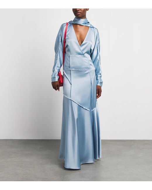 Ganni Blue Satin Scarf Blouse