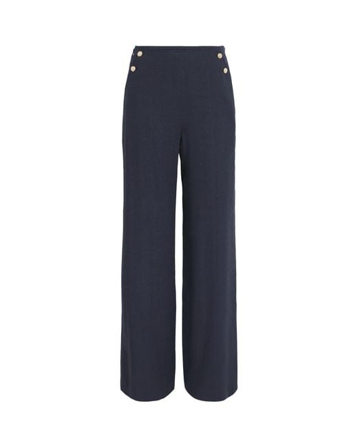Maje Blue Linen-Blend Wide-Leg Trousers
