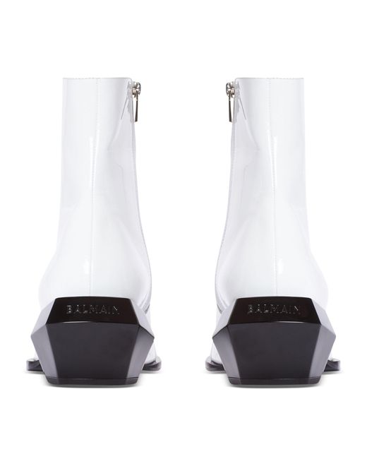Balmain White Patent Leather Billy Ankle Boots for men