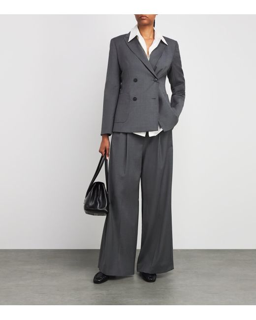 Weekend by Maxmara Gray Virgin Wool Double-Breasted Blazer