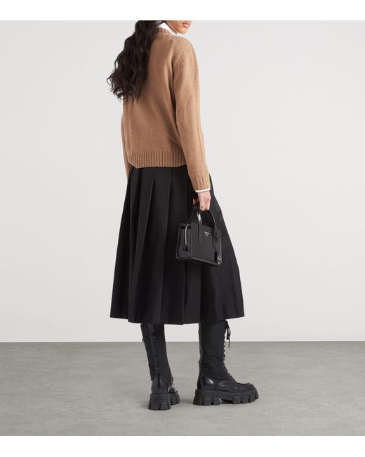Prada Natural Cashmere And Wool Logo Crew-Neck Sweater