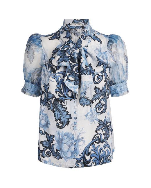 Alice + Olivia Blue Printed Brentley Blouse
