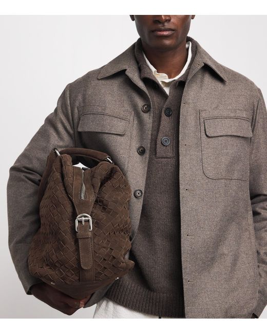 Officine Creative Brown Suede Woven Armor Duffle Bag for men