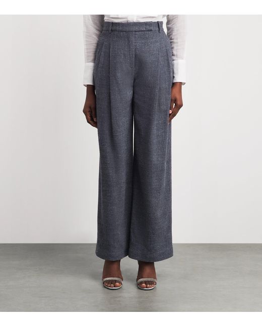 Eleventy Blue Wool-Linen-Blend Straight Trousers