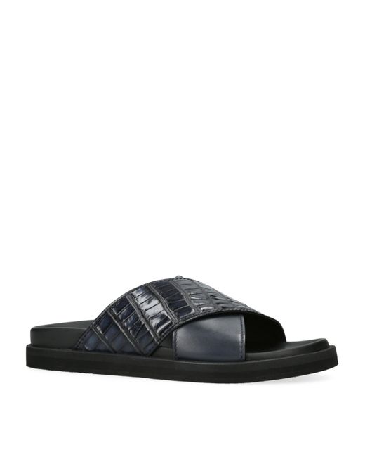 Zegna Black Crocodile Leather Sandals for men
