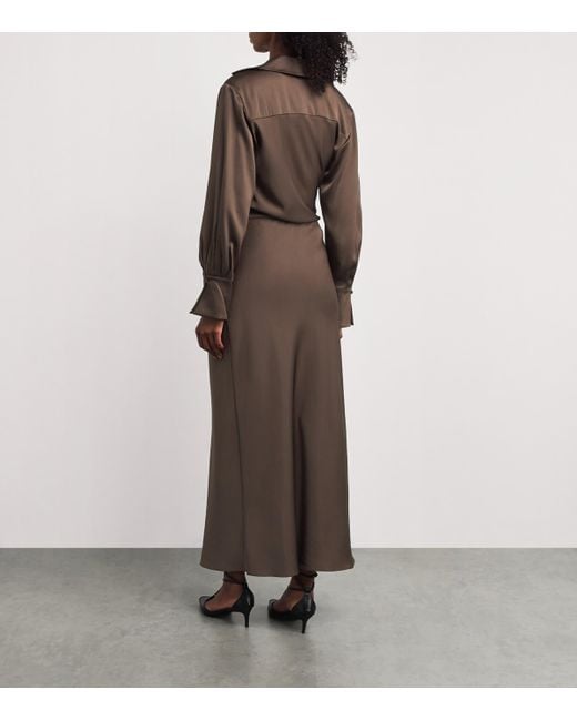 Jonathan Simkhai Brown Satin Draped Talita Midi Dress