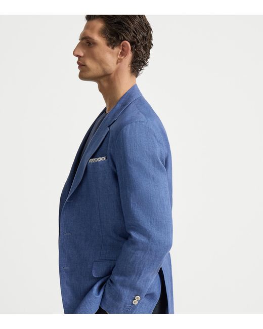 Brunello Cucinelli Blue Linen Single-Breasted Blazer for men