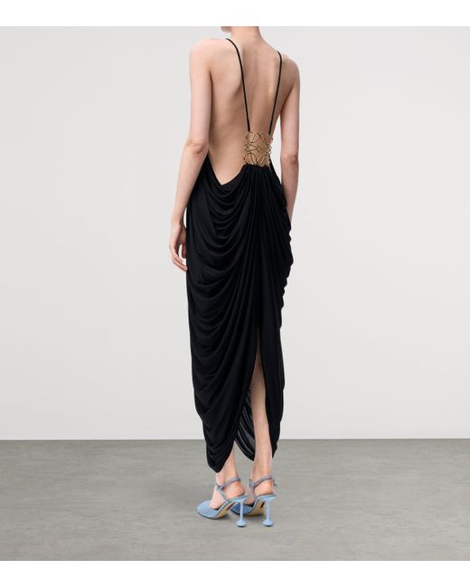 Loewe Blue Silk Draped Midi Dress