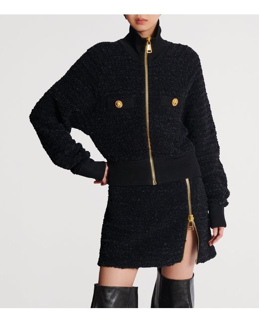 Balmain Blue Tweed Bomber Jacket