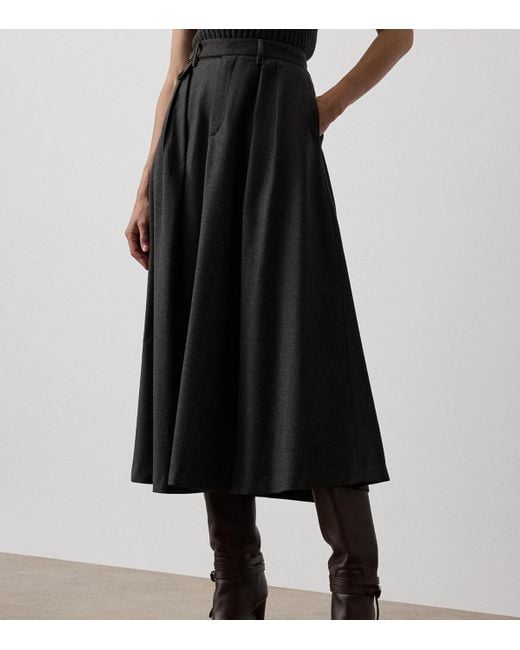 Ralph Lauren Black Wool Evilyn Midi Skirt