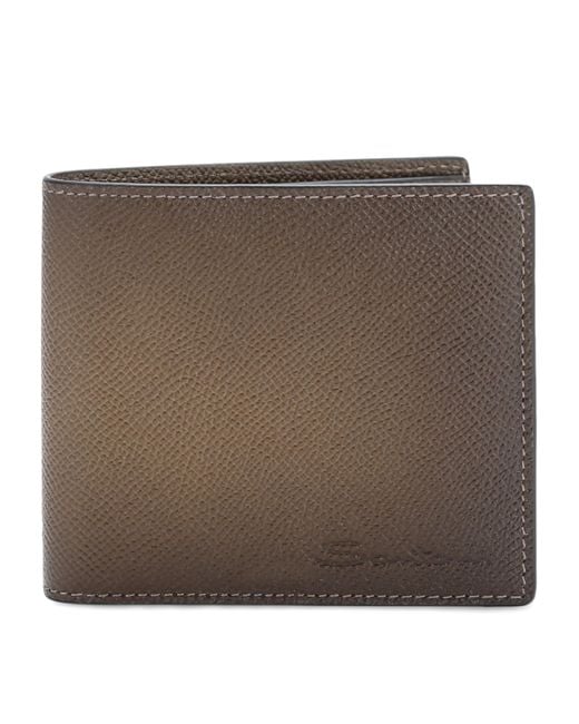 Santoni Brown Leather Ombré Bifold Wallet for men