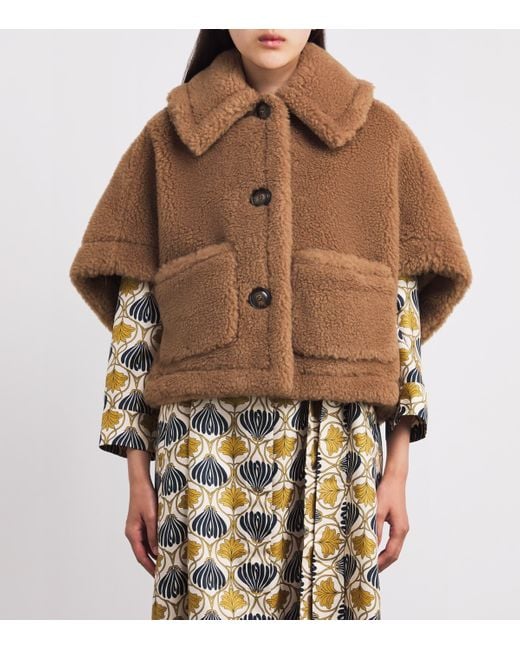 Max Mara Brown Wool-Silk Cape Coat
