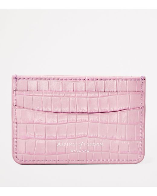 Aspinal Pink Croc-Embossed Slim Card Holder