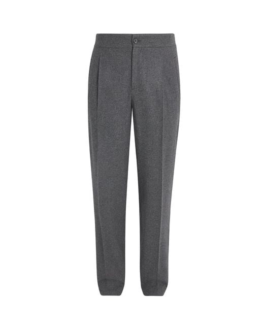 Isaia Gray Wool-Blend Comfort Slim Trousers for men