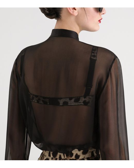 Dolce & Gabbana Black Silk Pussy Bow Blouse