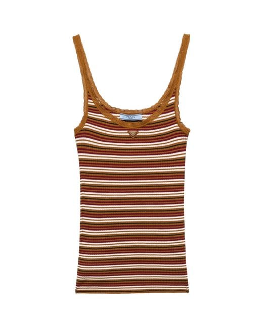 Prada Brown Cotton Stripe Ribbed Tank Top