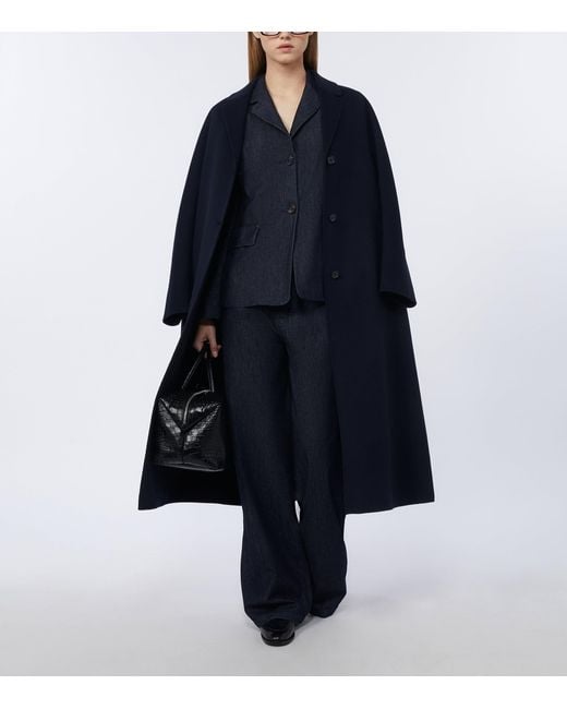 Max Mara Blue Virgin Wool Belted Coat