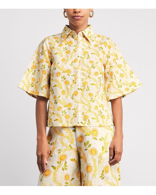 VERANDAH Metallic Linen-Cotton Floral Shirt