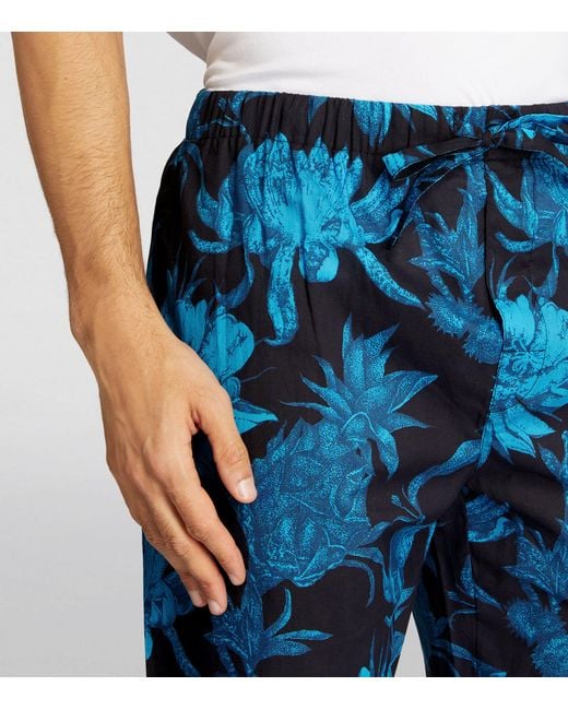 Desmond & Dempsey Blue Cotton Pyjama Trousers for men