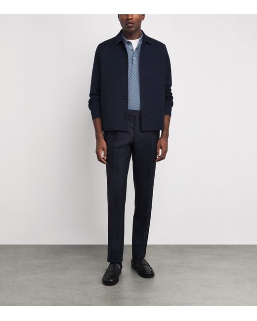 Brioni Blue Cotton-Silk-Cashmere Woven Polo Shirt for men