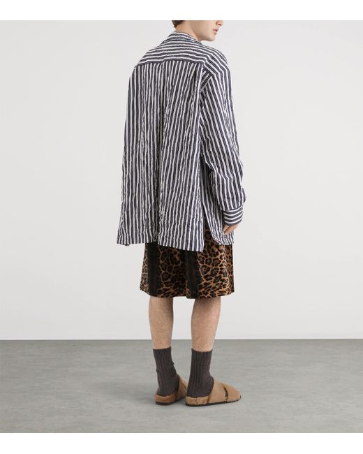 Dolce & Gabbana Black Leather Leopard Print Oversized Shorts for men