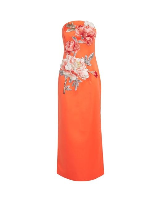 LEO LIN Orange Floral Appliqué Ava Maxi Dress