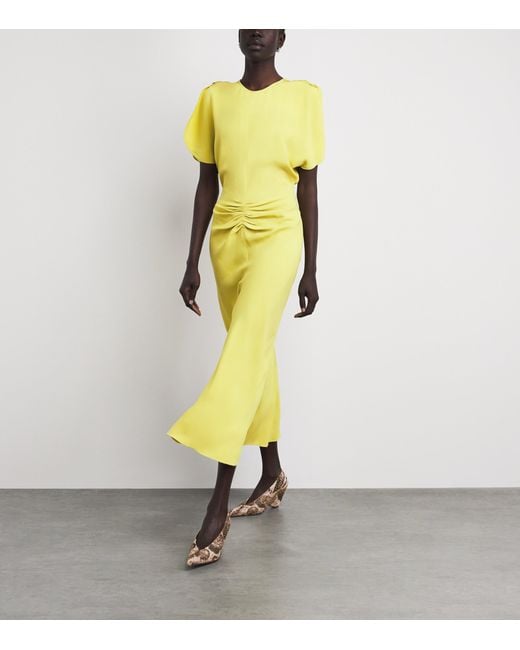 Victoria Beckham Yellow Cady Bela Midi Dress