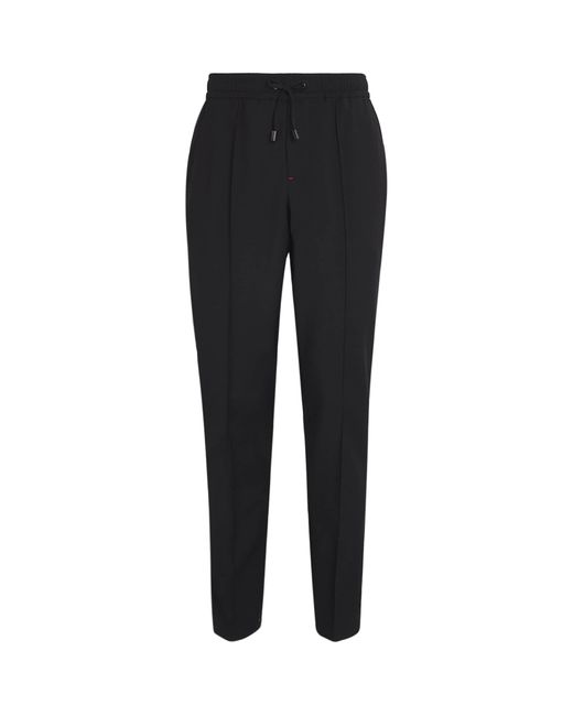 Isaia Black Wool-Mohair Drawstring Trousers for men