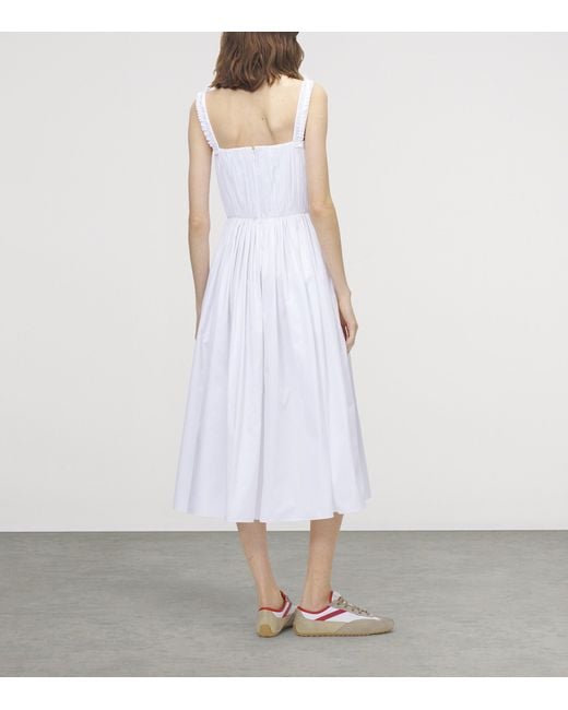 McQueen White Cotton Stripe Midi Dress