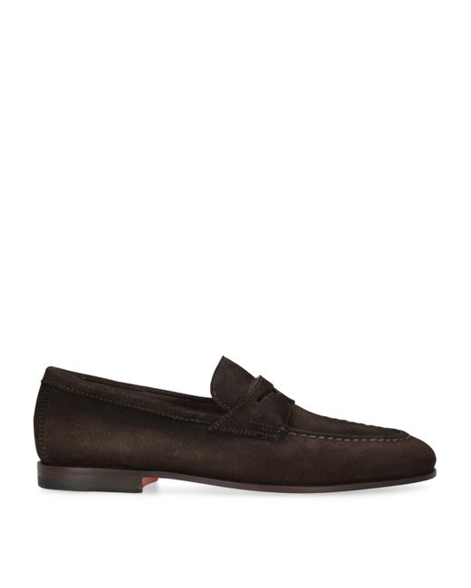 Santoni Brown Suede Carlo Penny Loafers for men