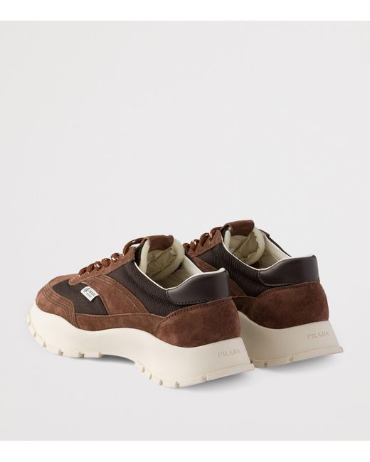Prada Brown Suede-Mesh Sneakers