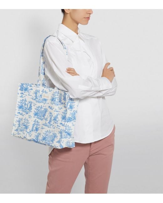 Harrods Blue Toile Shoulder Tote Bag