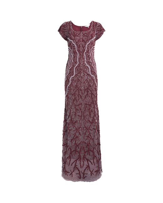 Raishma Purple Short-Sleeve Beaded Gown