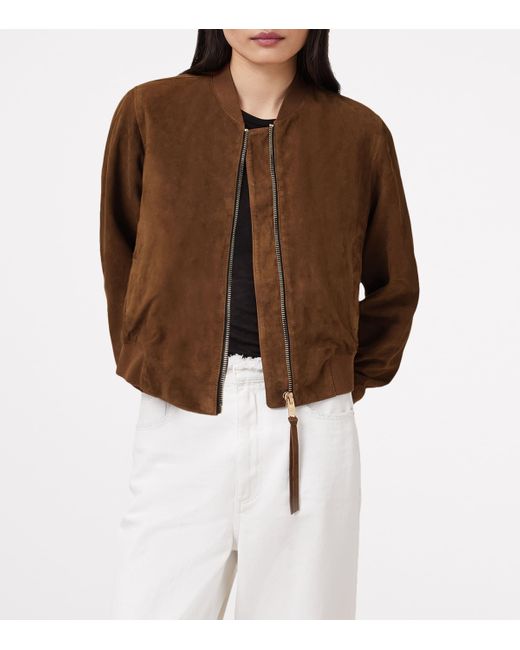 AllSaints Brown Suede Orten Bomber Jacket