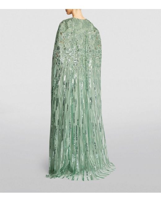 Elie Saab Green Embroidered Sequinned V-neck Gown